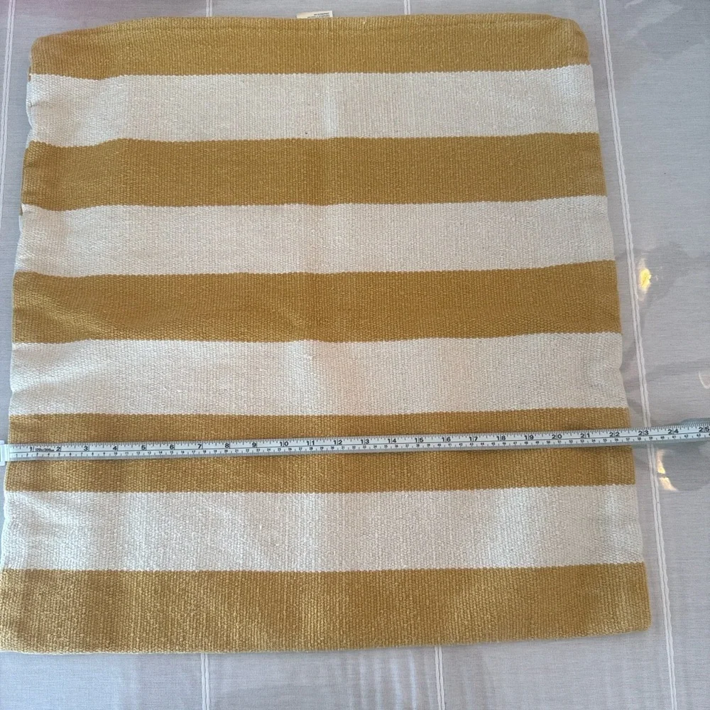 Set of 2 Crate & Barrel Olin Striped Floor Pillow Covers 24x24 Mustard Ivory